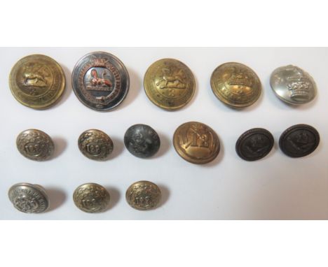 Small Selection of Buttons Including Victorian consisting brass Vic crown 12th Lancers ... White metal York Volunteer Rifles 