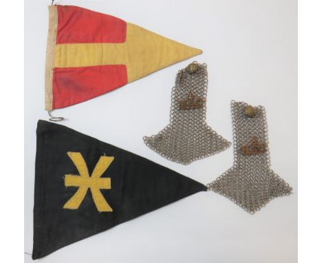 Two Infantry Brigade Cap Pennantsconsisting 12th Inf Brig black pennant with yellow zodiac sign ... 17th Infantry Brig red pe