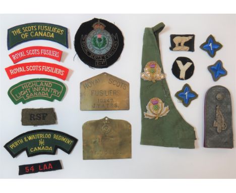 Small Selection Of Cloth Badges And Titlesincluding embroidery 5th Inf Div ... Printed 49th Inf Div ... Embroidery RSF slip o