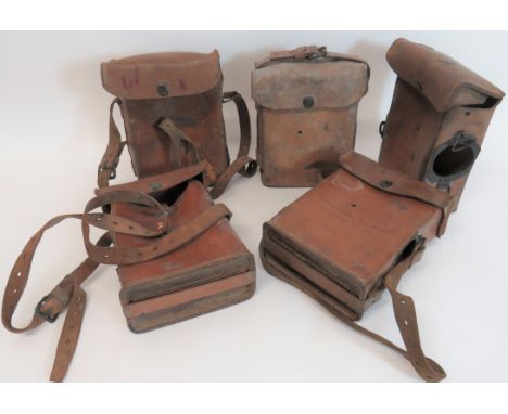 Five US Army Signal Corps Leather Telephone Casesleather rectangular cases.  Top flap secured by blackened press studs.  One 