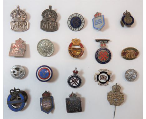 Various Home Front Lapel Badgesincluding 2 x silver hallmarked KC ARP ... Plastic economy KC National Savings ... Brass and e