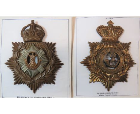 Two Infantry Home Service OR's Helmet Platesconsisting Durham Light Infantry example.  Brass backing star surmounted by Victo