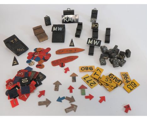 Good Selection of Aircraft Plotting Markersincluding 10 x various wooden plotting stands ... Various numbers and letter marke