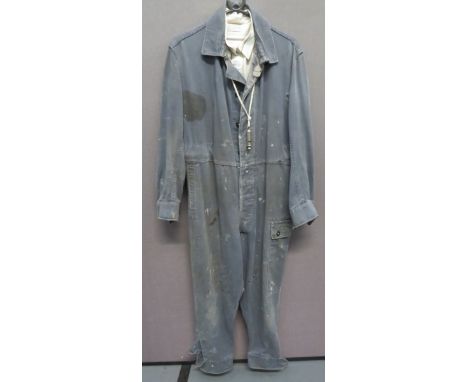 WW2 ARP Pattern Boiler Suitblue grey denim, full suit.  Buttoned front.  Right leg with large patch pocket with double button