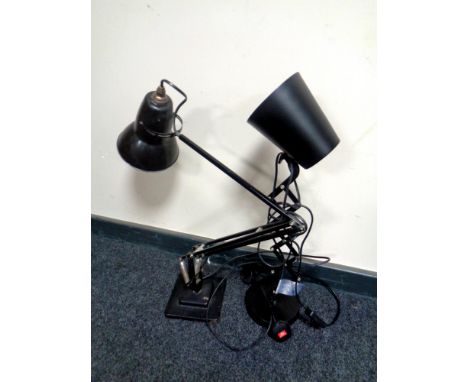 A twentieth century angle poise lamp together with a further contemporary scissor lift angle poise lamp 