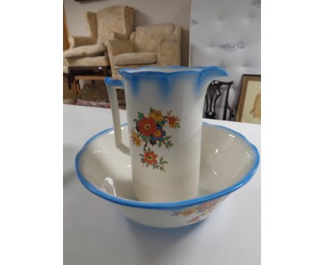 A 19th century New Hall Pottery wash jug and basin 