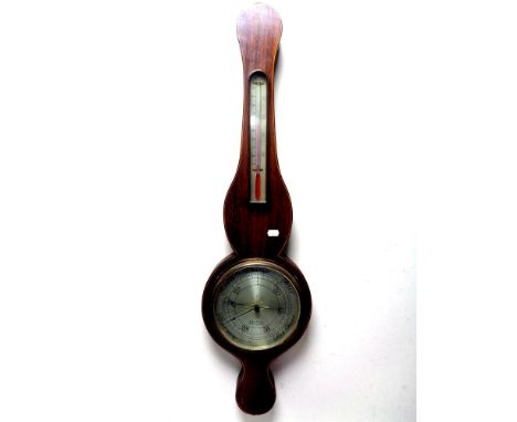 A mahogany cased banjo barometer by John Derry of Nottingham, with silver dial.  