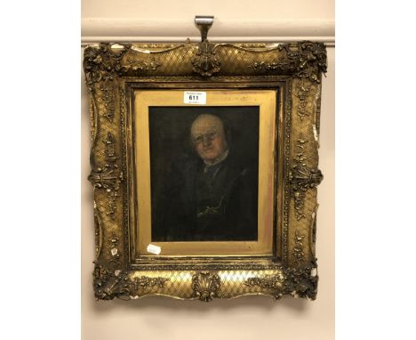 19th century school : Portrait of a gentleman wearing spectacles, oil on canvas, 19 x 24 cm, gallery label verso inscribed by