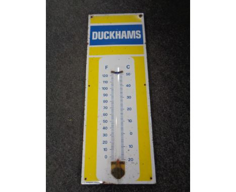 A 20th century enamelled Duckhams thermometer sign advertisement  