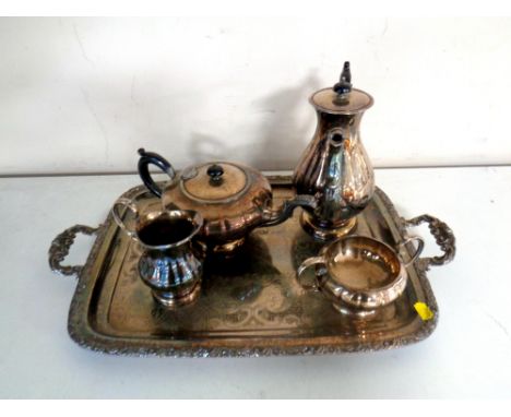 A four piece Marlboro plated tea service on a silver plated twin handled tray 