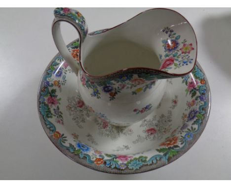 A Victorian Copeland Spode floral patterned wash jug and basin 