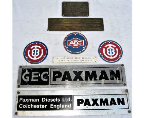 A lot containing various brass, enamel and aluminium Loco plates. GEC PAXMAN. BRITISH THOMPSON - HOUSTON and AEC. Total 8 x p