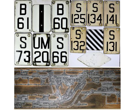 A collection of 10 enamel LNER signal post number plates recovered from BRENTWOOD to SHENFIELD electrification and resignalli