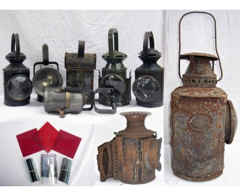 A Lot containing a large number of railway lamps to include Midland Railway Signal Lamp. 2 x LNE-C handlamps, one minus colou