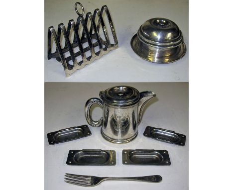 A miscellaneous Lot containing sliver plated South African railway items. 4 x drawer handles marked SAS. Silver plated water 