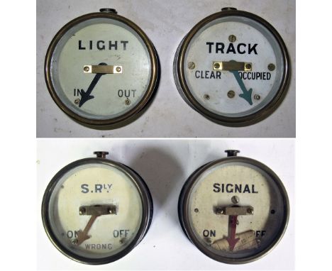 4 x SR Brass case signal box shelf repeaters. LIGHT and TRACK SR and SIGNAL. Original Condition.