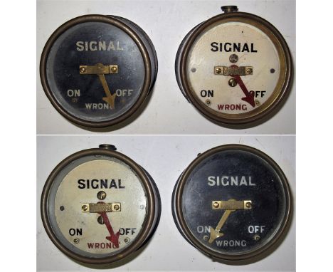 4 x SR Brass case signal box shelf repeaters. 2 x SIGNAL (Distant) and 2 x SIGNAL.  Original Condition.