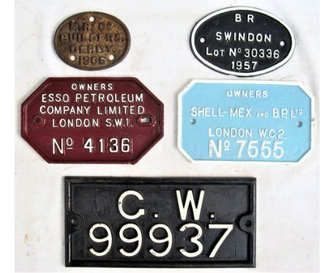 3 x cast iron Wagon Plates. ESSO PETROLEUM No 4136. SHELL MEX and BP LTD No 7555. G.W. 99937 in restored condition together w