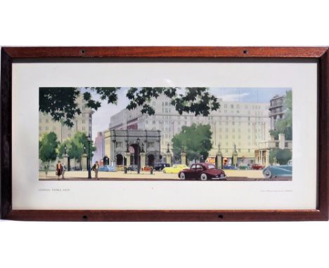 Framed and glazed LNER Carriage Print. LONDON MARBLE ARCH by A.J Wilson. Original type frame.