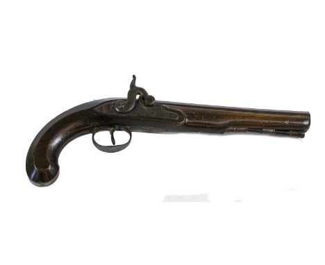 An 18th Century Officer's/Servant's Flintlock Pistol by D Blair, London, 28 bore, converted from a flintlock, the 23cm octago