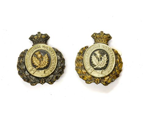 A Rare Victorian Forfarshire Constabulary Helmet Plate,  with die stamped blackened brass Queen's crown and wreath, white met