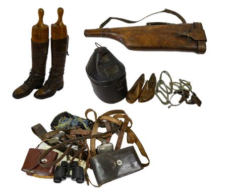 A Quantity of Militaria, including an Edwardian black japanned military helmet tin by Hobson &amp; Sons with brass label engr