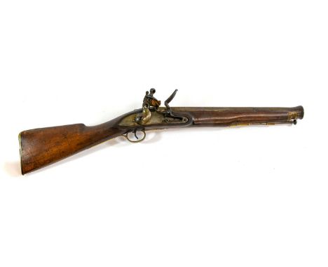 A 19th Century Coachman's Flintlock Musketoon by T Potts, London, the 38.5cm steel swamped barrel octagonal at the breech and