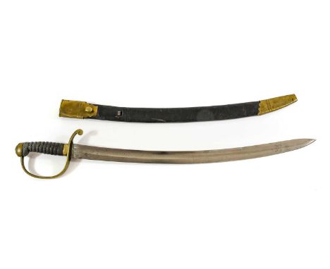 A Victorian Constabulary Hanger, the 60cm single edge fullered steel blade double edged for the last 19cm, the brass stirrup 