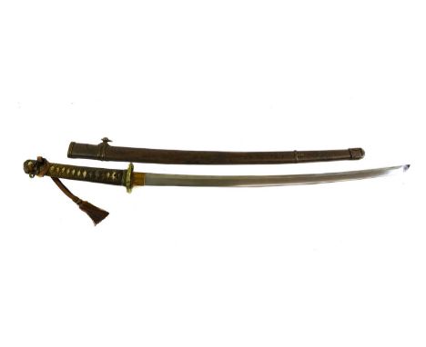 A Second World War Japanese Officer's Katana, the 66.5cm steel blade with faint straight narrow hamon, the tang with single m