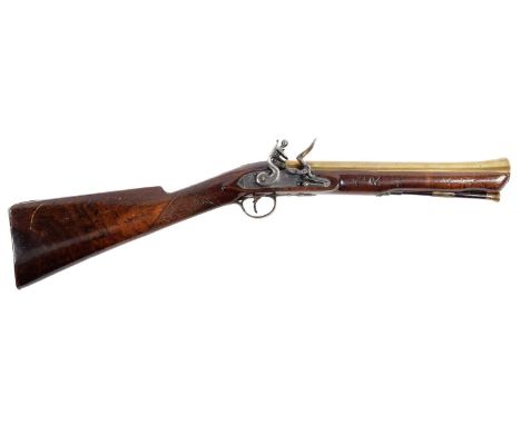 A Late 18th/Early 19th Century Flintlock Blunderbuss by Sutherland, the 31cm brass barrel engraved LONDON, with Birmingham pr
