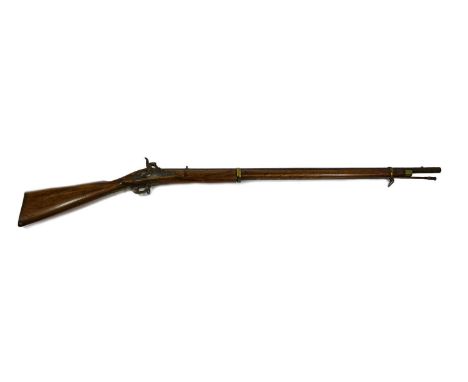 A Victorian Enfield Percussion Two Band Cavalry Carbine, the 47.5cm .650 calibre steel barrel with V rear sight, the lock pla