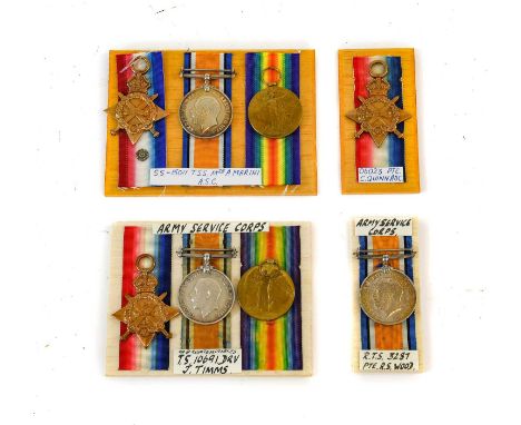 A First World War Trio, awarded to TS-10691 DVR.J.TIMMS. A.S.C., comprising 1914 Star, British War Medal and Victory Medal; a