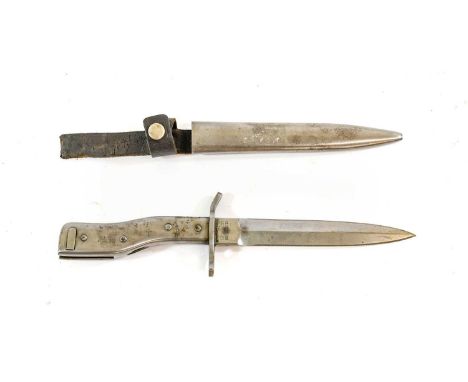 A First World War German Demag Trench Knife, the 15cm double edge steel blade stamped DEMAG DUISBURG within a circle to one s