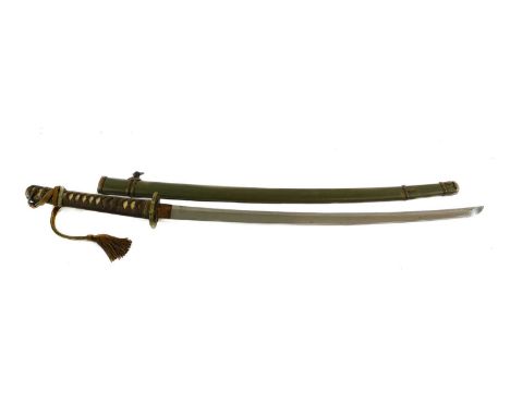 A Second World War Japanese Officer's Katana, the 64cm steel blade with narrow undulating hamon, the tang with single mekugi 