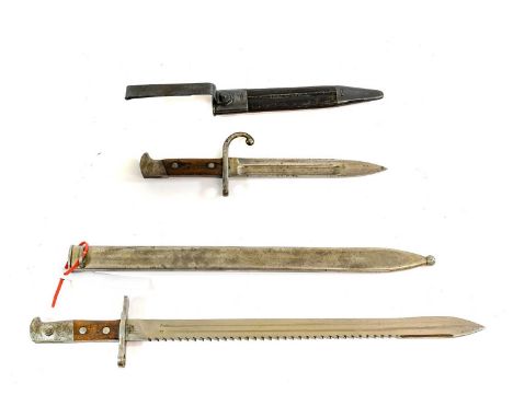 A Swiss Schmidt Ruben Saw-Back Bayonet, the ricasso of the blade stamped HS, the crossguard numbered 62944, with steel scabba