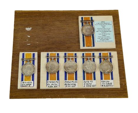 Six British War Medals, awarded to:- 3-14810 PTE.S.HENDERSON. R.HIGH.R.; 13791 A.CPL. R.M.MOORE, DORSET R.; G.92925 PTE.R.E.M