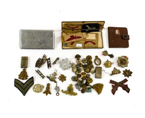 A Small Quantity of Militaria, including First/Second World War cap badges, shoulder titles, buttons and insignia to RAF etc 