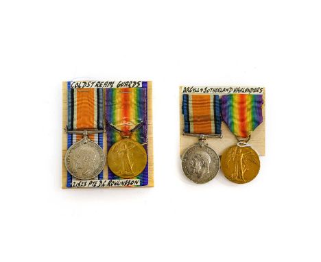 Two First World War Pairs, each comprising British War Medal and Victory Medal, awarded to;- S-9652 PTE.R.BARR. A. &amp; S.H.