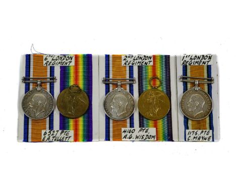 Two First World War Pairs, each comprising British War Medal and Victory Medal, awarded to:- 4160 PTE.A.G.WISDOM. 2-LOND.R. a