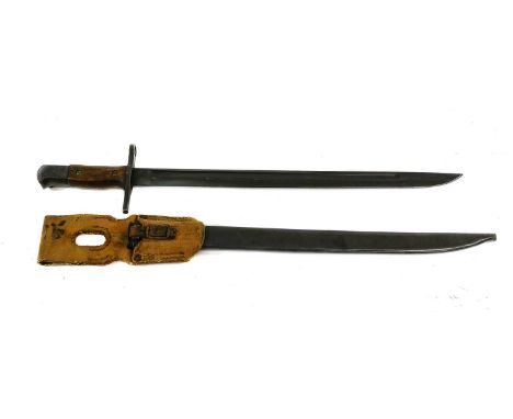 A Japanese Arisaka Bayonet Type 30, Variation B, the blued steel blade with marks for Hikari Seki Seisakusho Arsenal, the blu