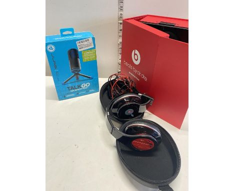 A boxed pair of Beats headphones  a/f (missing battery panel) and a USB microphone (untested)