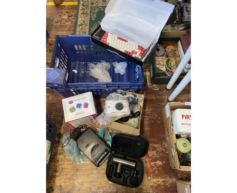 A job lot of assorted electronic items including a vintage Sony cassette player (untested)