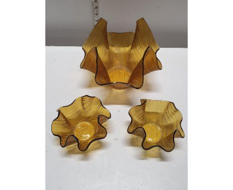 Three vintage Chase glass handkerchief vases, shipping unavailable