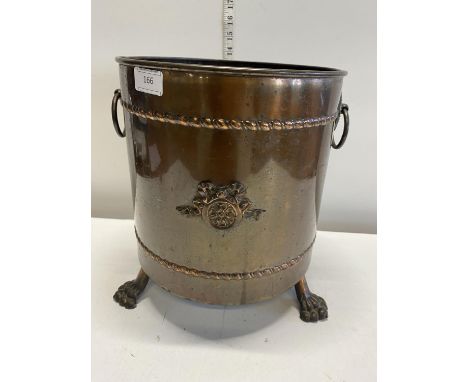 A vintage copper coal box on legs, shipping unavailable