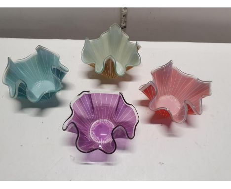 Four vintage Chase glass handkerchief vases, shipping unavailable