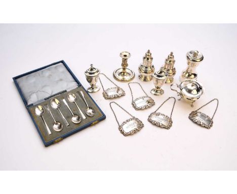 A small collection of silver, comprising; a silver pepper grinder, K M Silver, Birmingham 1996, a pair of urn form pepper pot