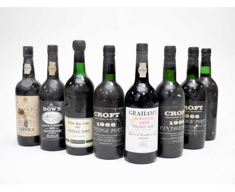 Three bottles of Croft vintage port, 1966; one bottle of Grahams vintage port, 1979; an Offley Boa Vista vintage port, 1970. 