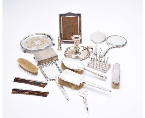 A small collection of silver, comprising; a William IV silver chamberstick, Henry Wilkinson &amp; Co, Sheffield 1835, a silve