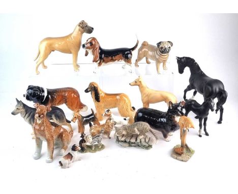 Beswick and Border Fine Arts animal modelscomprising eight large Beswick dogs - Great Dane 'Ruler of Ouborough', Greyhound 'J