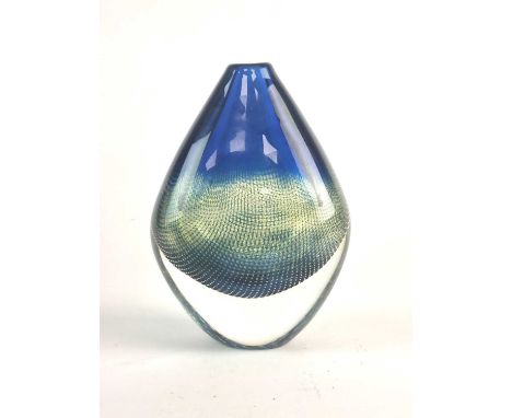 Sven Palmqvist for Orrefors designed in 1955A Kraka glass vase, of teardrop form in blue to green glass, signed 'Orrefors Kra